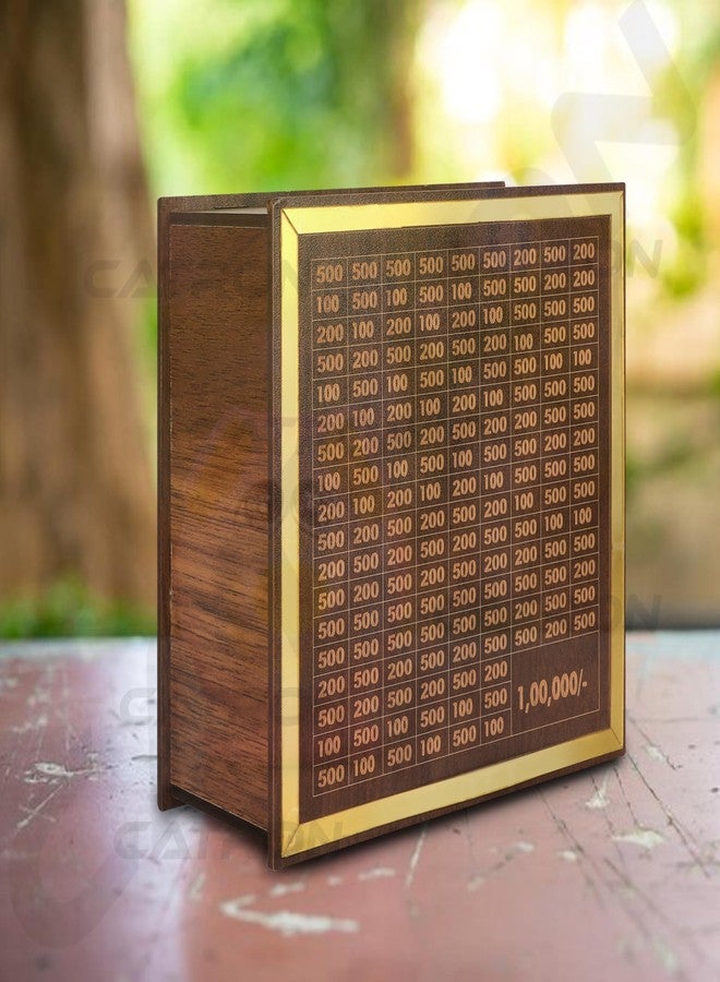 Catron Wooden Piggy Bank for Kids & Adults, Coin Box Carved Design, Savings Box, Mini Bank, Donation Box, Smart Money Box, Wooden Coin Box, Money Saver, Piggy Bank with Numbers - Image 1